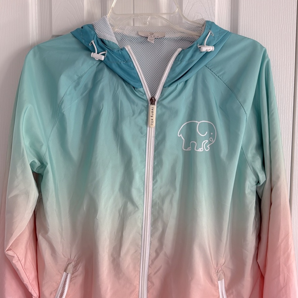Ivory Ella Mint & Pink Ombré Gradient Hooded Windbreaker- Great Condition - S - Picture 2 of 8